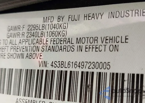 2009 Subaru Legacy 2.5I z USA, uszkodzony, nr VIN 4S3BL616497230005